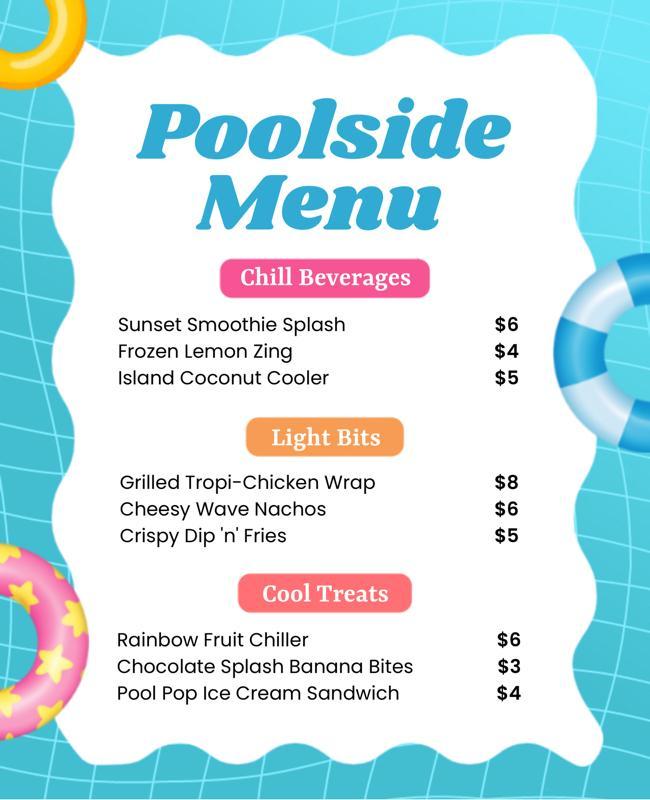 Aqua-Themed Poolside Menu Flyer Template
