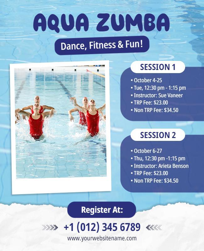 Aqua Zumba Dance and Fitness Session Flyer Template