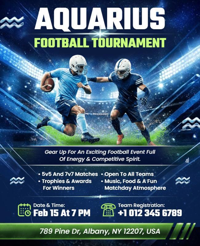Aquarius Football Tournament Promotional Flyer Template