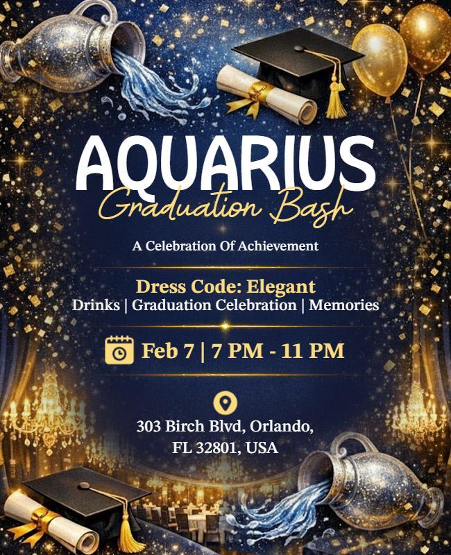 Aquarius Graduation Celebration Event Invitation Flyer Template