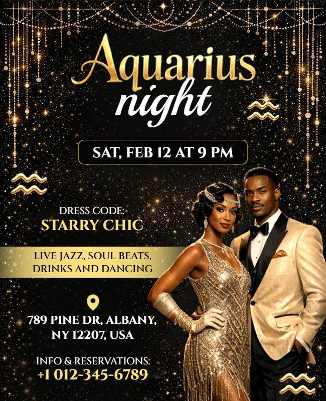 Aquarius Night Harlem Theme Event Flyer Template