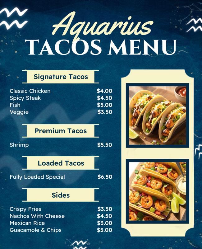 Aquarius Themed Taco Menu Flyer Template