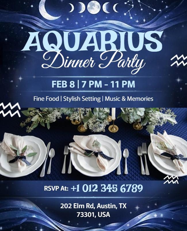 Aquarius Zodiac Dinner Party Flyer Template