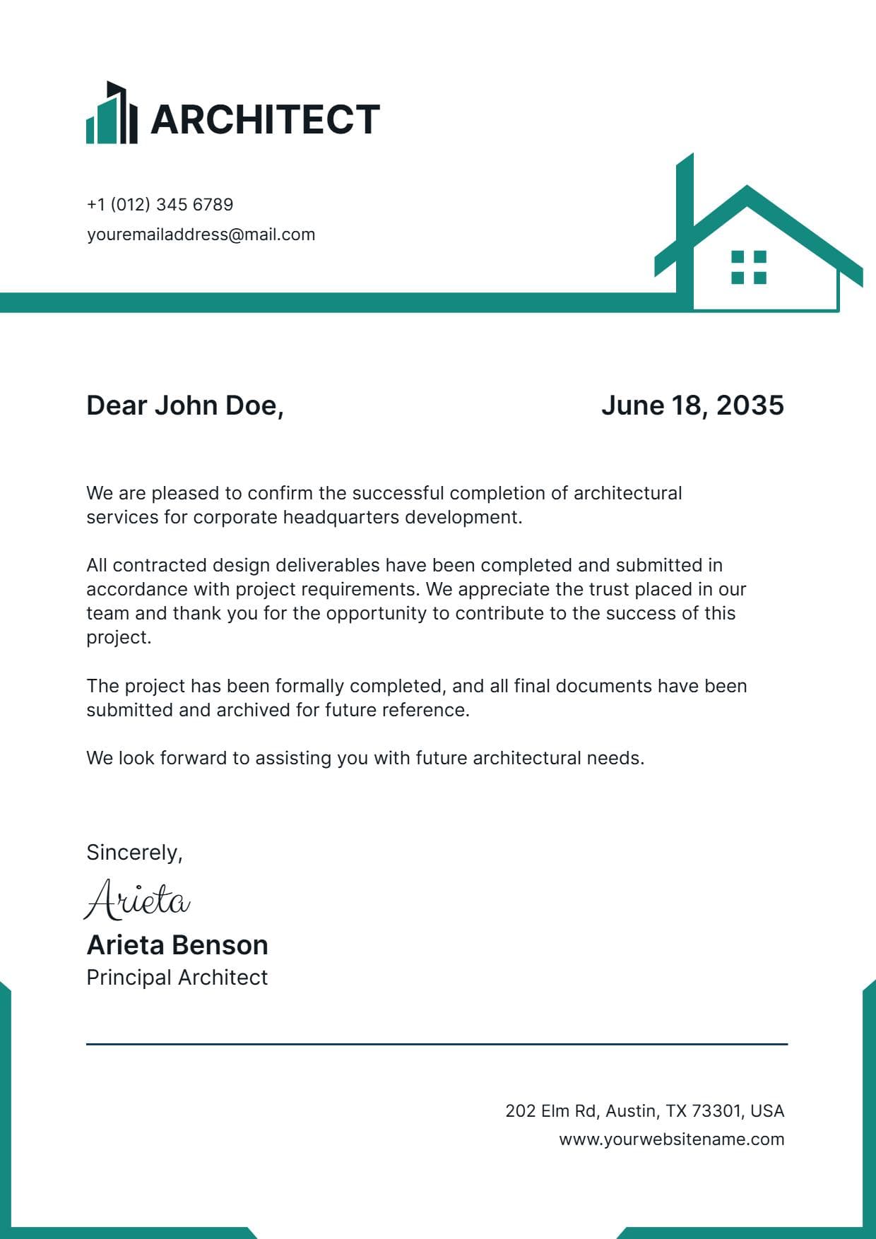 Architectural Project Completion Announcement Letterhead Template