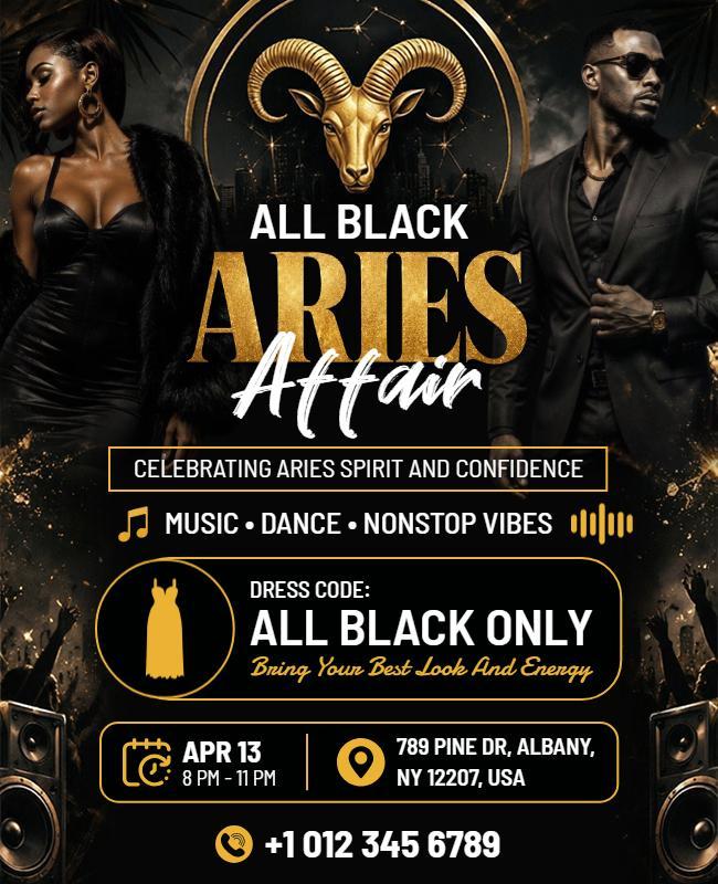 Aries All Black Party Flyer Template