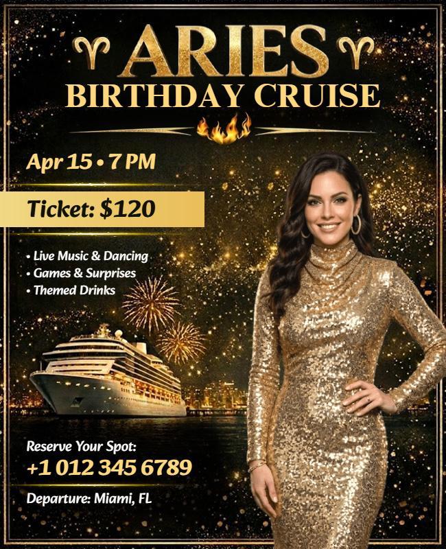 Aries Birthday Cruise Celebration Flyer Template