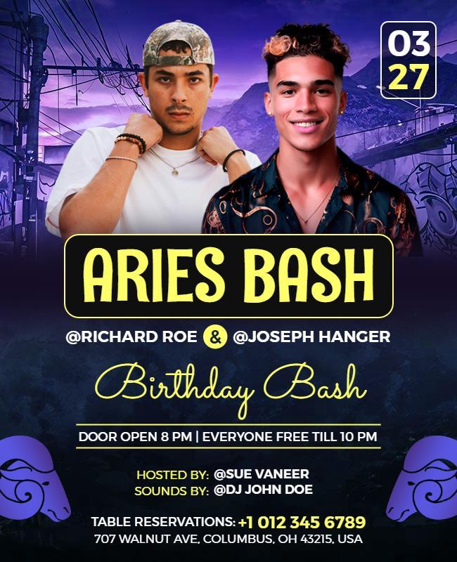 Aries Themed Birthday Bash Flyer Template