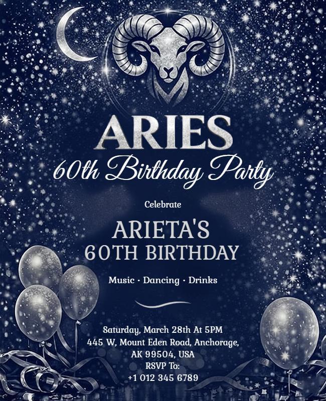 Aries Zodiac Birthday Celebration Flyer Template