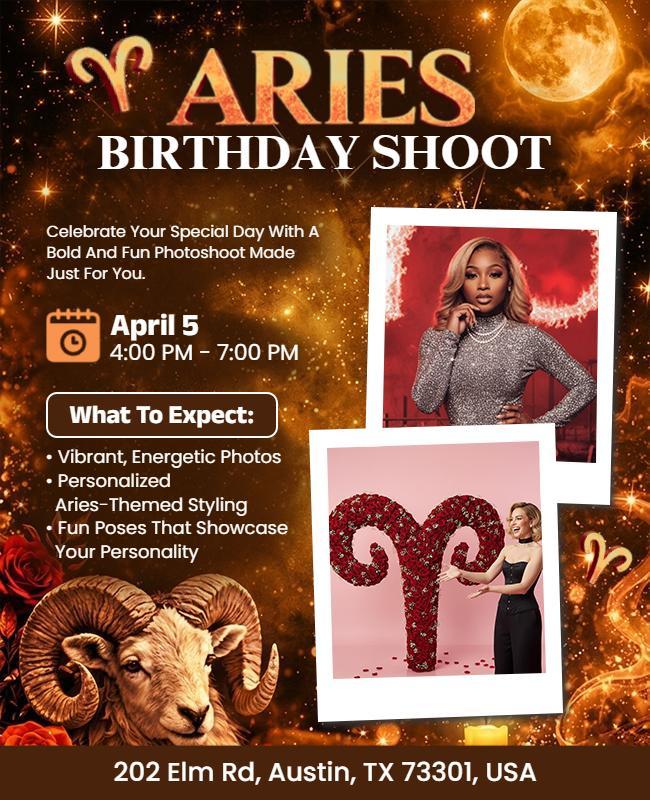 Aries Zodiac Birthday Photoshoot Flyer Template