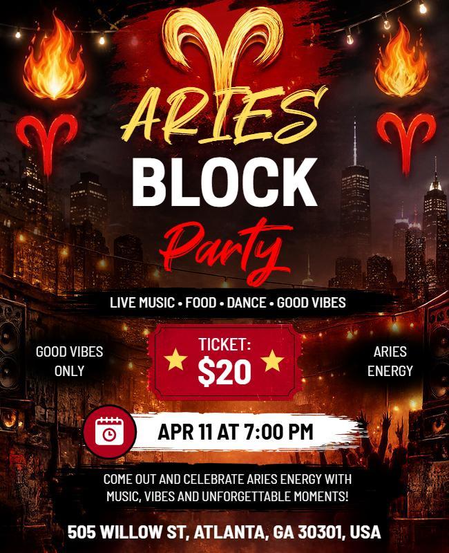 Aries Zodiac Block Party Celebration Flyer Template