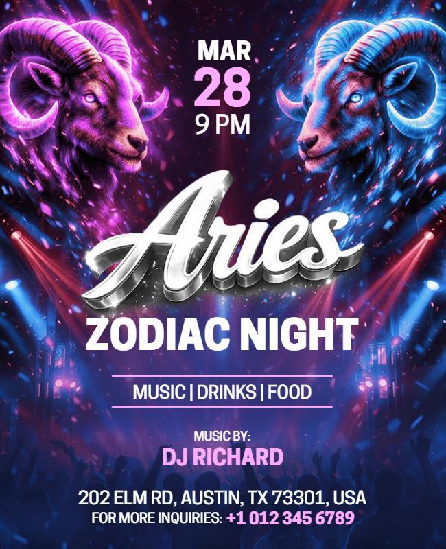 Aries Zodiac Night Event Flyer Template