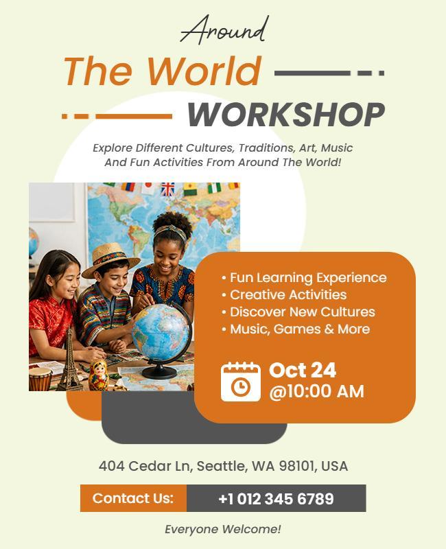Around the World Workshop Flyer Template