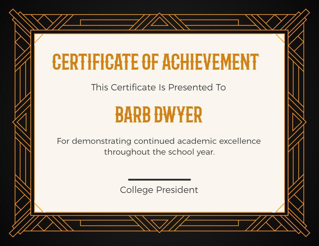 Art Deco Inspired Black and Gold Achievement Certificate Template