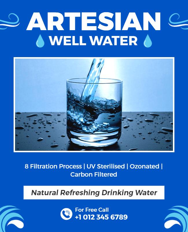 Bright Blue Artesian Well Water Quality Flyer Template