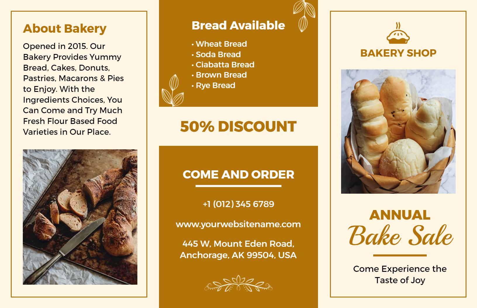 Artisan Bread and Pastry Bakery Shop Discount Brochure Template