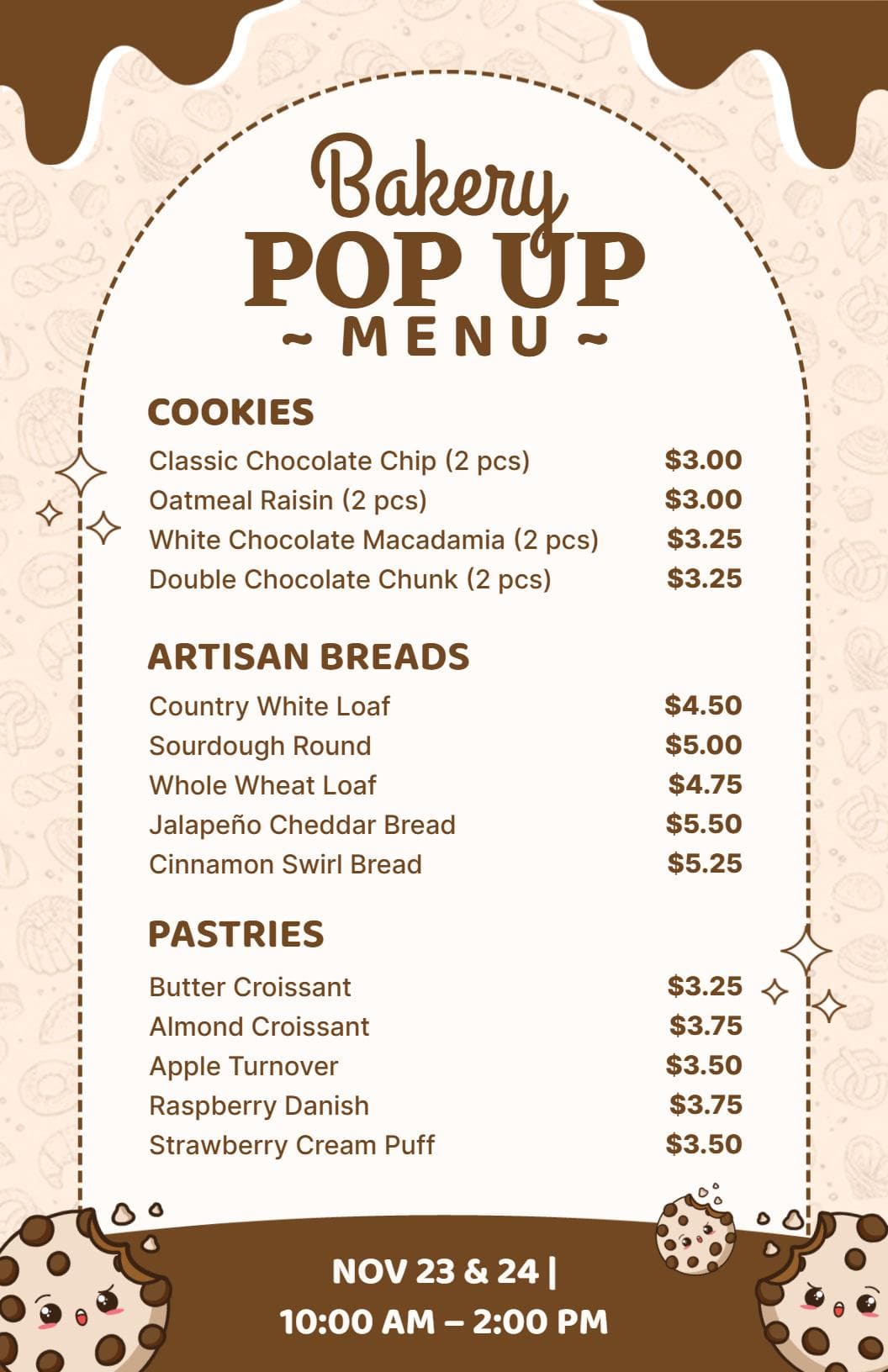 Artisan Breads and Delicious Pastries Selection Bakery Menu Template