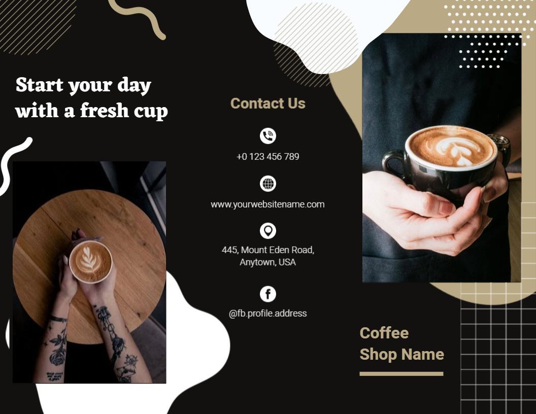 Artistic Black and Cream Coffee Shop Creative Brochure Template