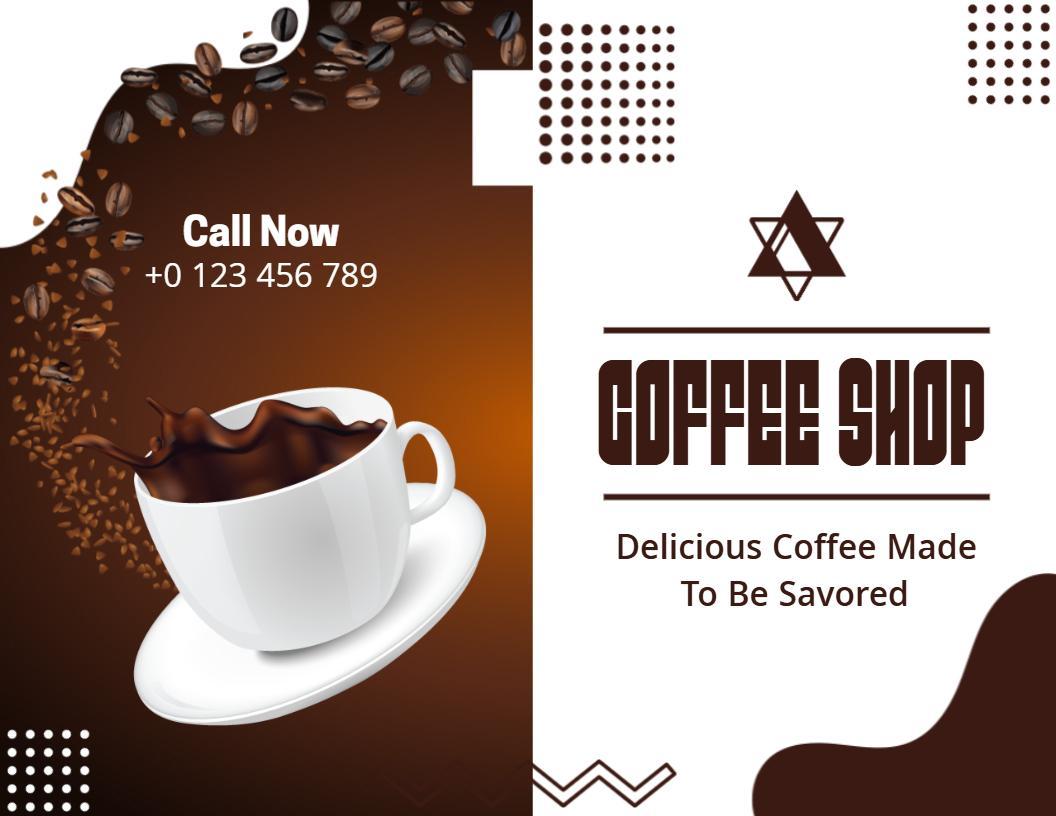 Artistic Brown Coffee Cup Savory Flavors Coffee Shop Brochure Template