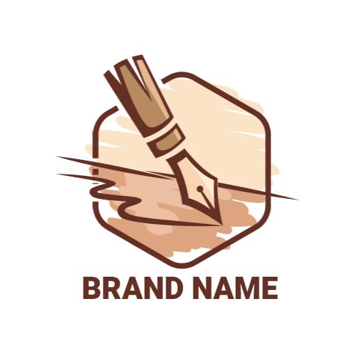 Artistic Brown Ink Pen Illustrating Creative Poetry Logo Template