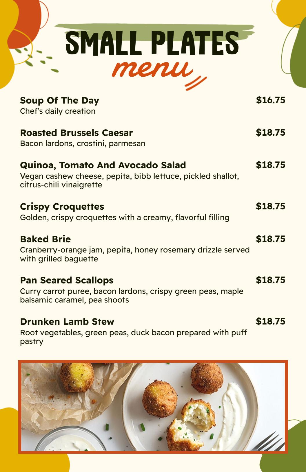 Artistic Brushstroke Small Plates Menu Template