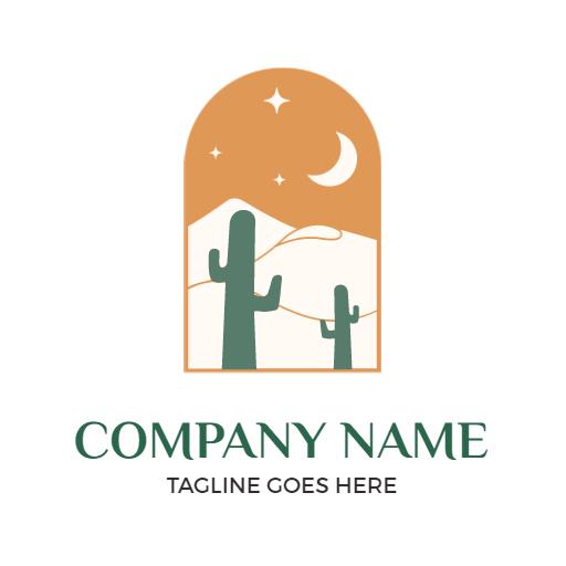 Artistic Cactus Design Featuring Starry Night Elements Logo Template