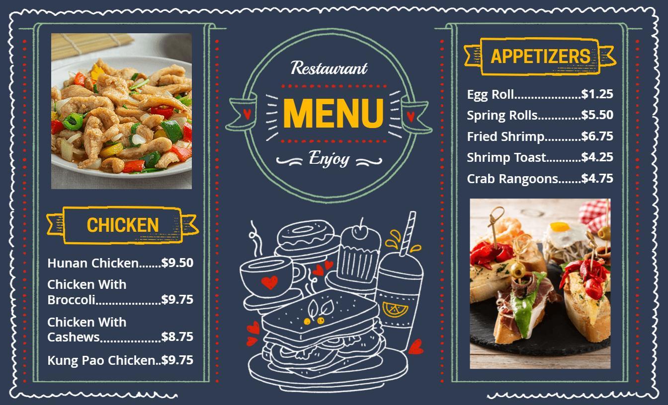 Artistic Chalk Sketch Style Restaurant Menu Template