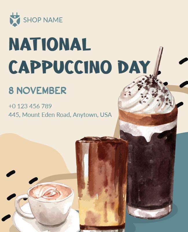 Artistic Coffee Theme for National Cappuccino Day Poster Template