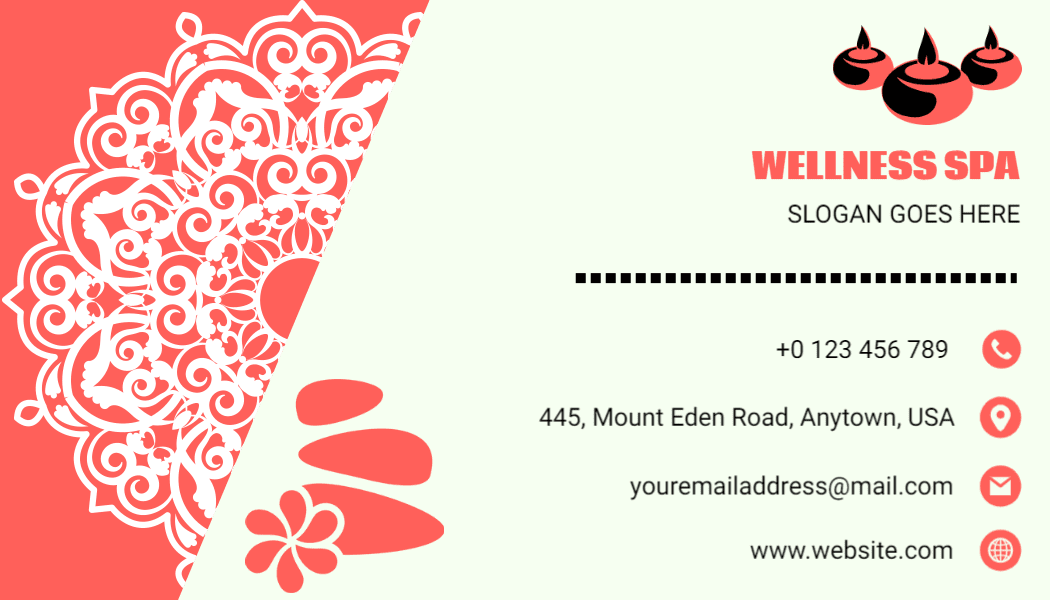 Artistic Coral Mandala Wellness Spa Business Card Template
