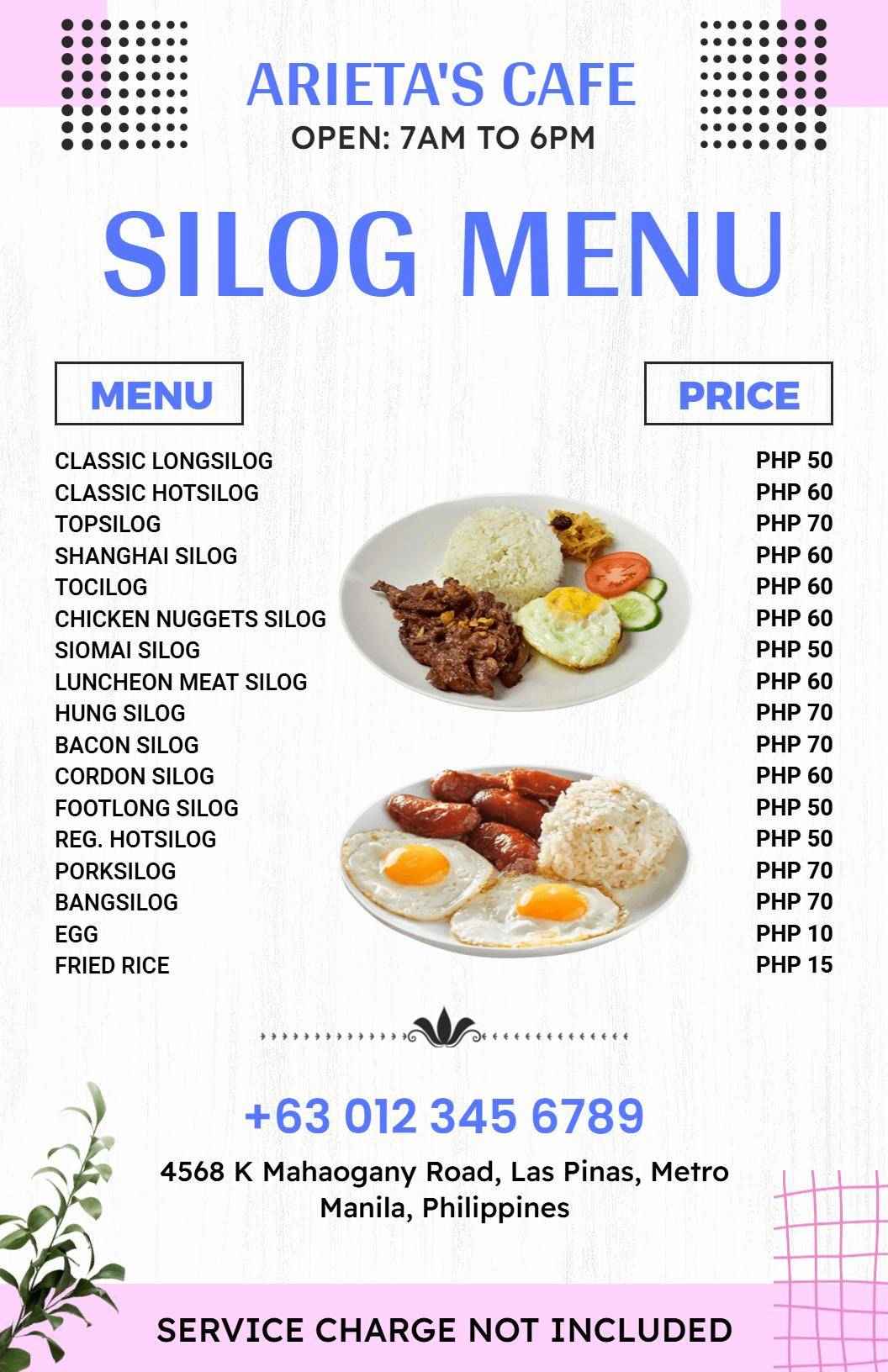 Artistic Floral Design Silog Eatery Menu Template