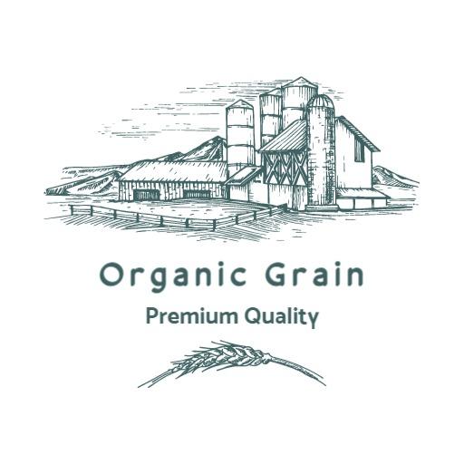 Artistic Green Farmhouse Sketch Highlighting Organic Grain Logo Template