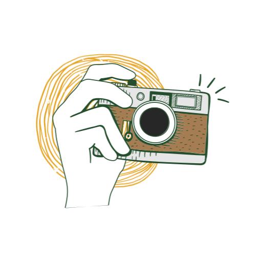 Artistic Hand Holding a Vintage Camera Sketch Logo Template