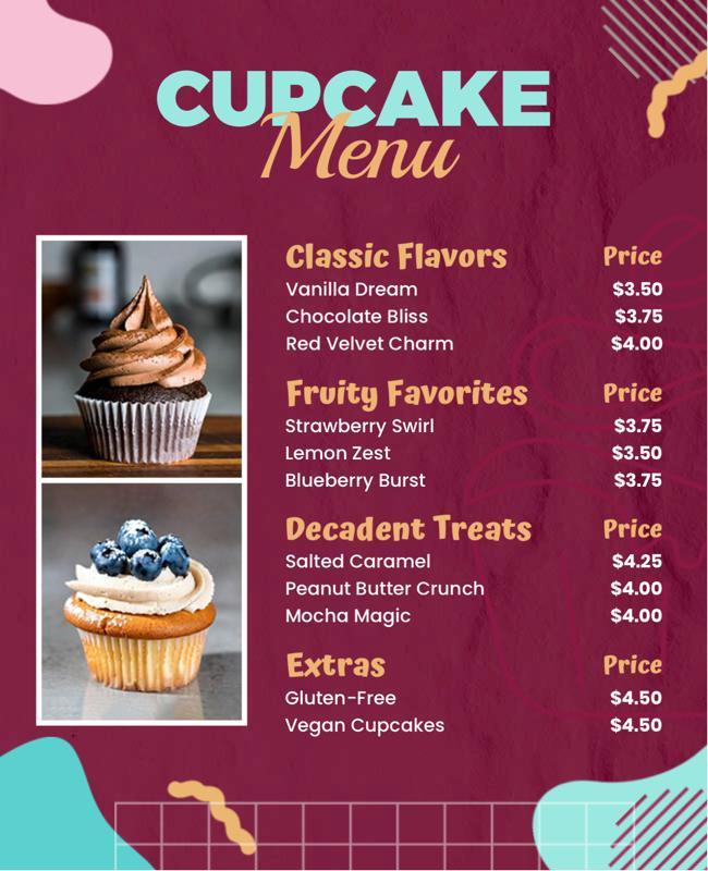 Artistic Maroon and Teal Cupcake Menu Design Flyer Template