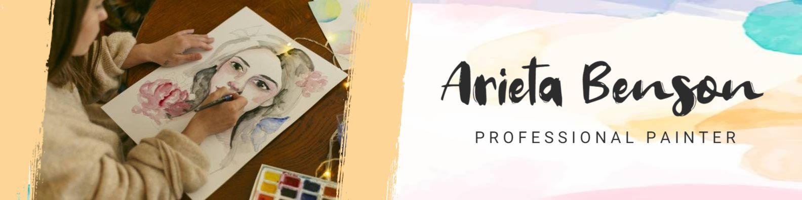 Artistic Watercolor Portrait with Hand Painting LinkedIn Banner Template