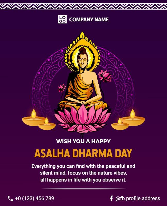 Peaceful Purple Asalha Dharma Day Celebration Flyer Template