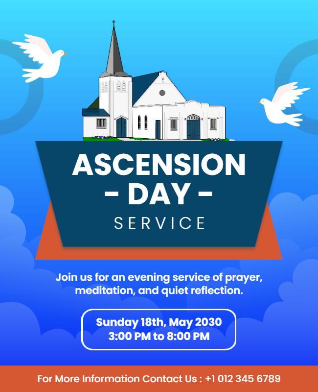 Peaceful Blue Ascension Day Prayer Service Flyer Template