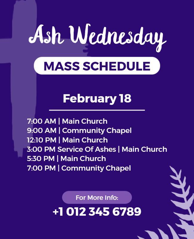 Ash Wednesday Church Mass Schedule Flyer Template