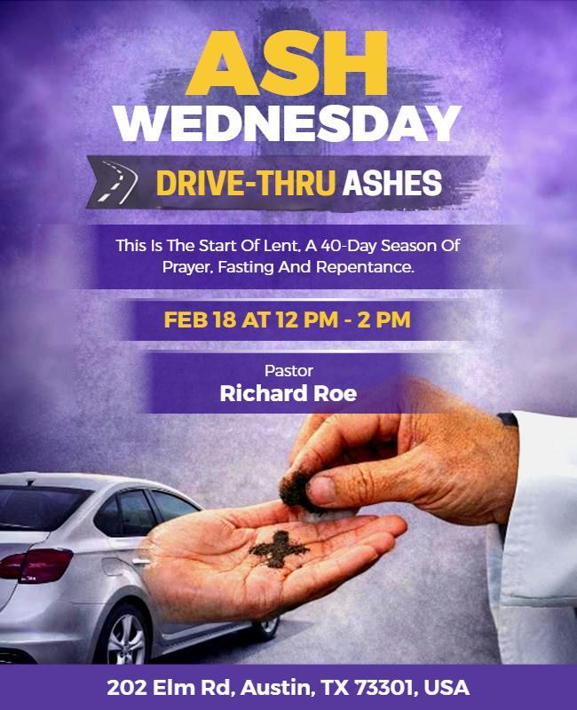 Ash Wednesday Drive-Thru Ashes Event Flyer Template