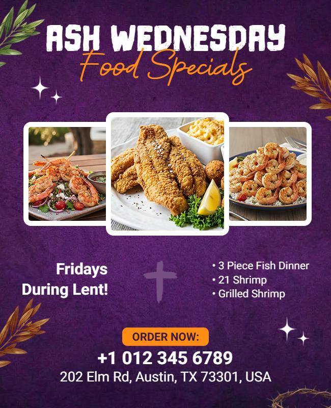 Ash Wednesday Lenten Food Specials Flyer Template