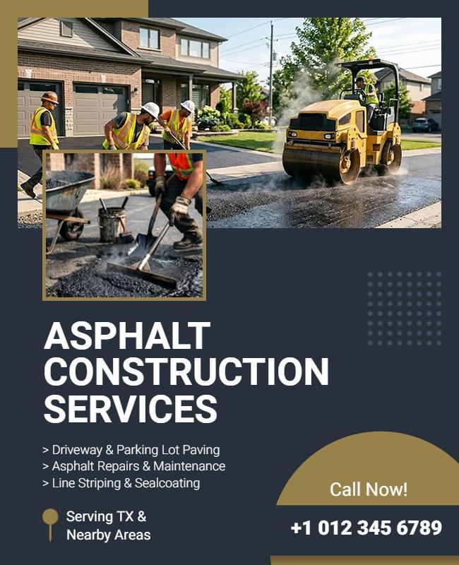 Asphalt Construction Services Promotional Poster Template