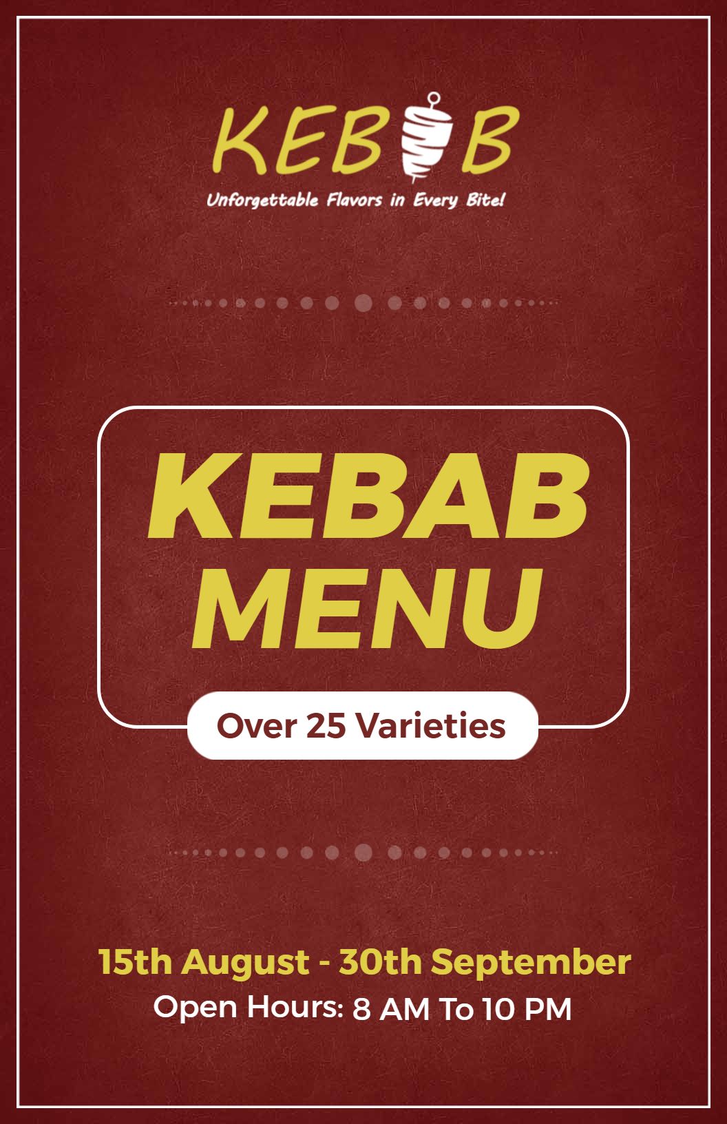 Assorted Vegetarian and Non-Vegetarian Selections Kebab Menu Template