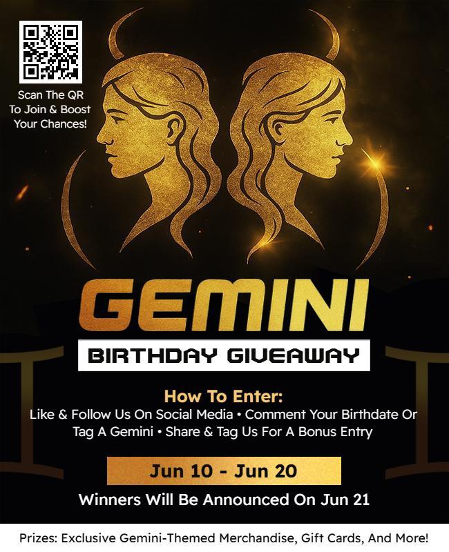 Astrological Gemini Birthday Giveaway Event Flyer Template