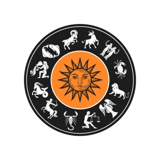 Astrological Symbols on Black Background with Orange Sun Logo Template