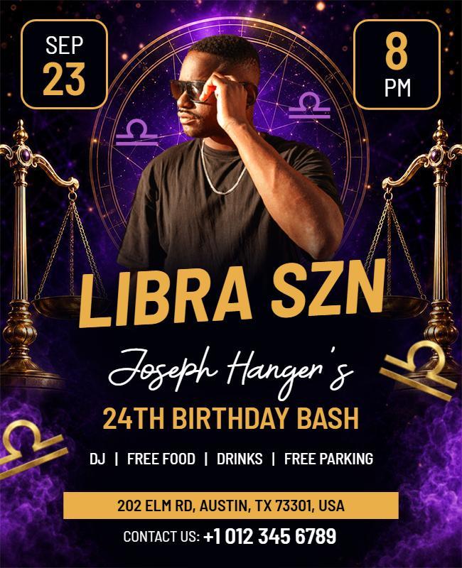 Astrological Theme Libra Party Celebration Flyer Template