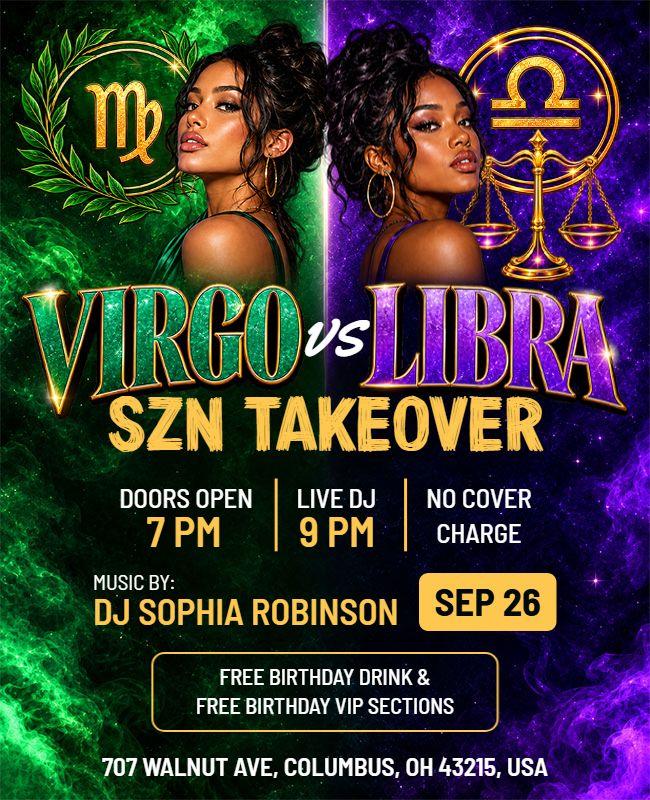 Astrological Theme Virgo Libra Party Flyer Template
