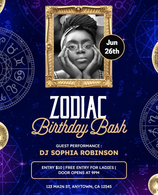 Astrology Themed Birthday Party Flyer Template