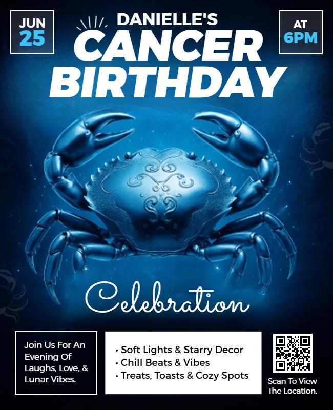 Astrology Themed Lunar Cancer Birthday Celebration Flyer Template