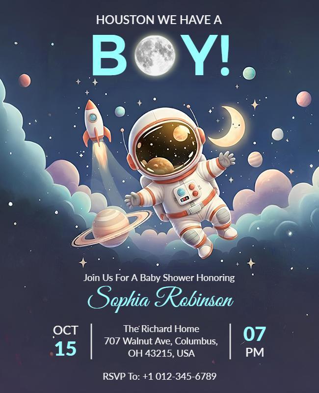 Astronaut Adventure Baby Shower Flyer Template