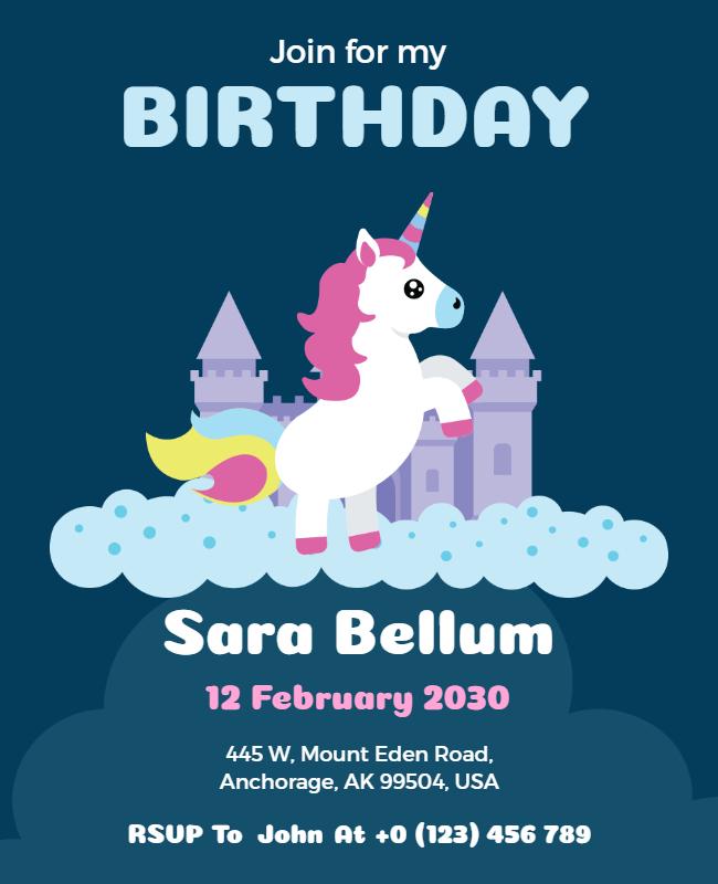 Astronaut Blue Unicorn Birthday Flyer Template