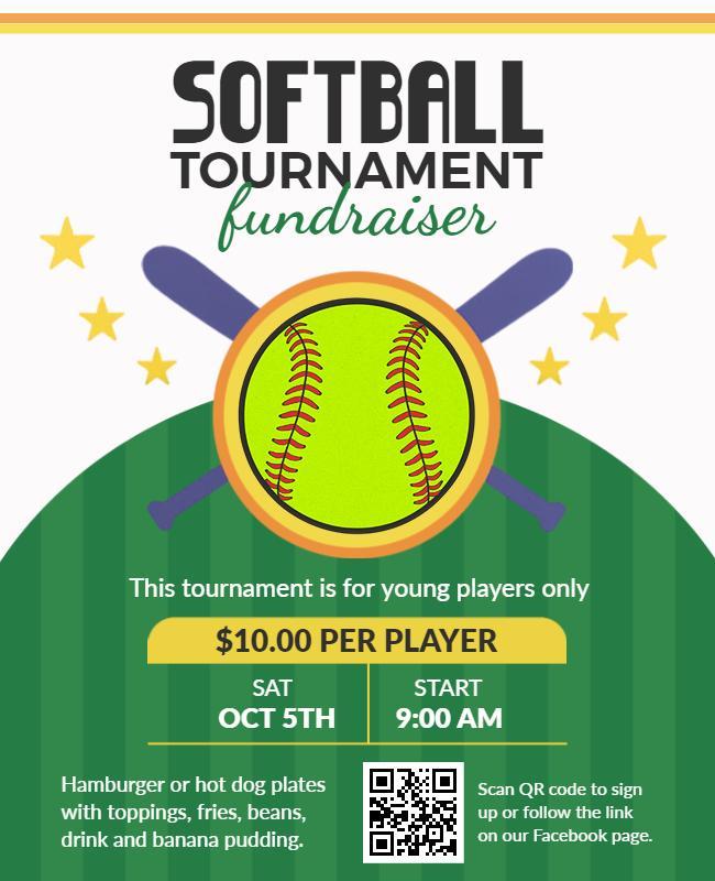 Athletic Green Softball Tournament Fundraiser Flyer Template