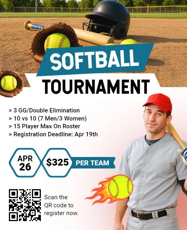 Athletic Softball Tournament with Iconic Baseball Gear Flyer Template